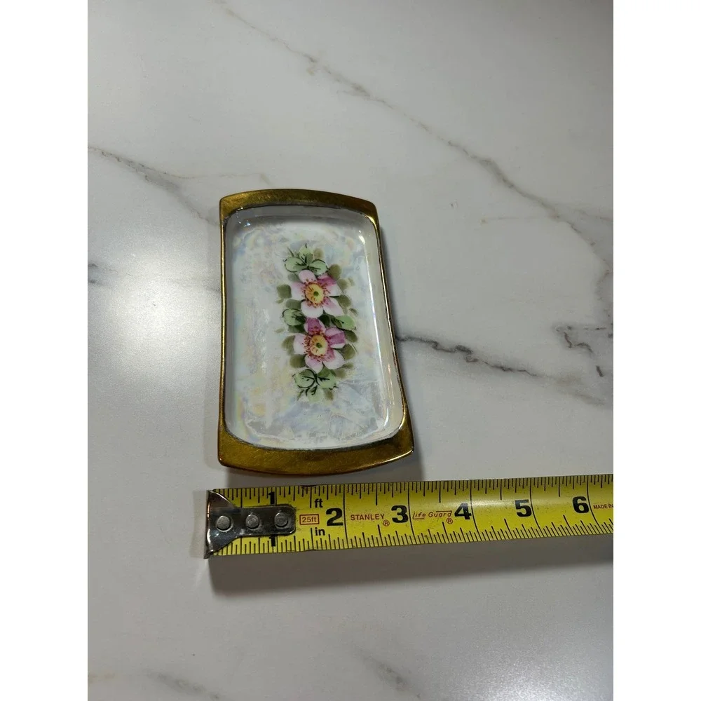 MZ Altrohlau CMR Czechoslovakia Lustreware Floral Trinket Dish Gold Trim Vintage